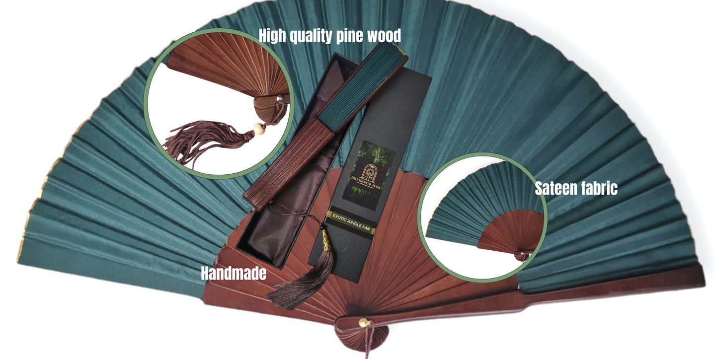 Exotic Jungle Folding Hand Fan, Handmade in Bali Indonesia, Keep Cool in Style at Church Weddings Parties, Easy Carry 9 inches, Excellent Boho Gift for Mom & Grandma, Home Decoration