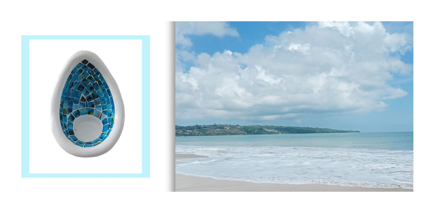 Tear Drop Candle Holder - Exotic Blue Mosaic Tiles - Handcrafted in Bali - Unique Home Decor - 6.5 Inches - Great Gift