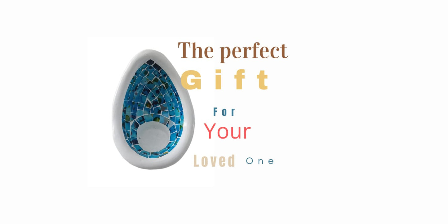 Tear Drop Candle Holder - Exotic Blue Mosaic Tiles - Handcrafted in Bali - Unique Home Decor - 6.5 Inches - Great Gift