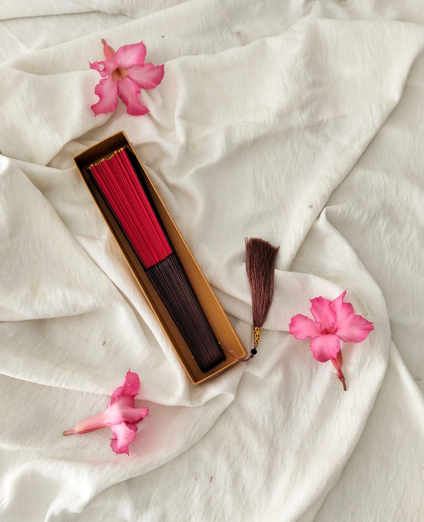 Scarlet Rose Wooden Folding Hand Fan, Handmade in Bali, Keep Cool in Style at Church Weddings Parties, Travel, Beach Pool, Easy Carry, Excellent Boho Gift for Mom & Grandma, Home Decoration