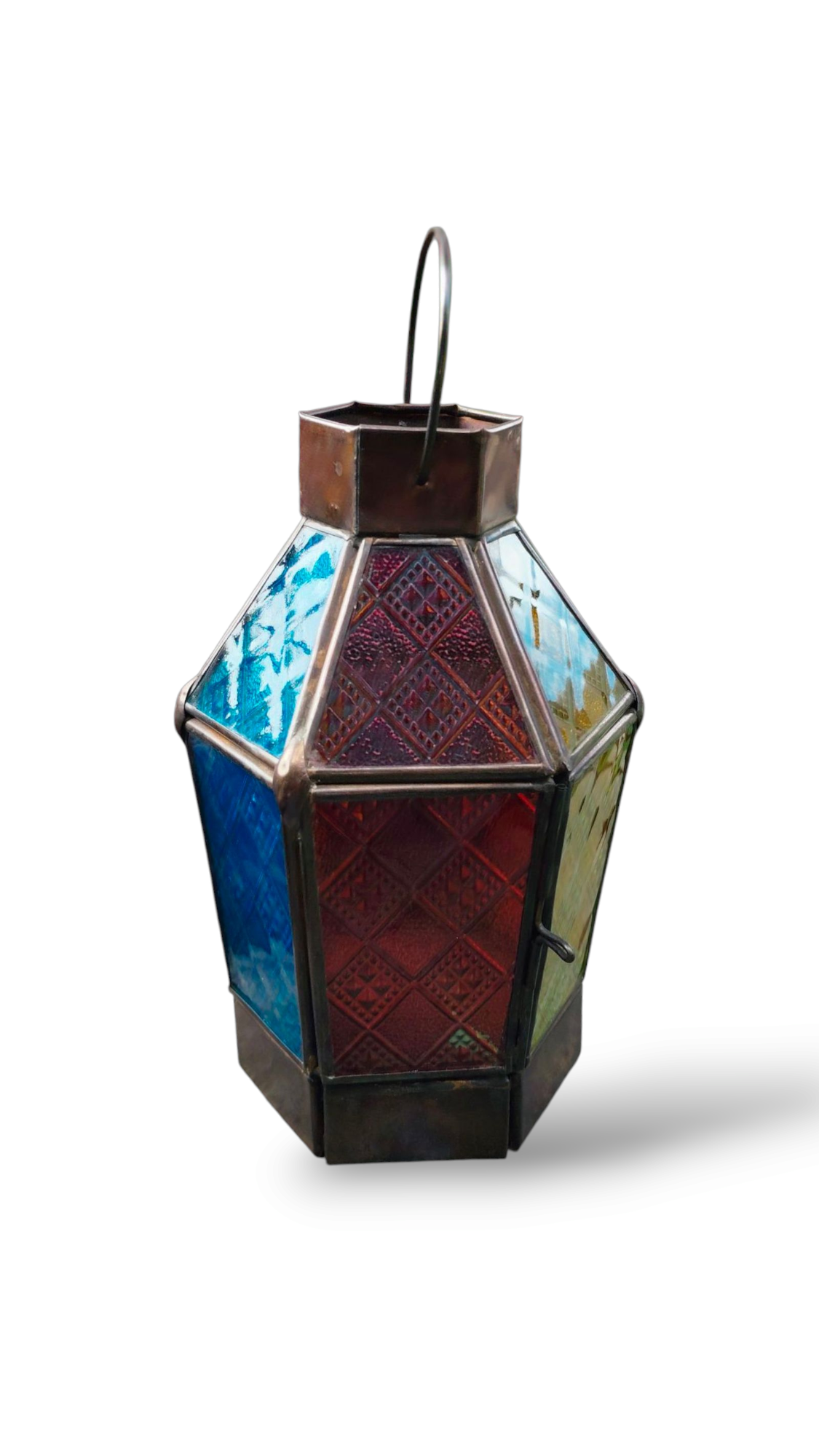Boho Mystic Colored Glass Lantern - a Gift of Cozy Vibes, A Vibrant Addition to Any Space, Votive Candle Lantern
