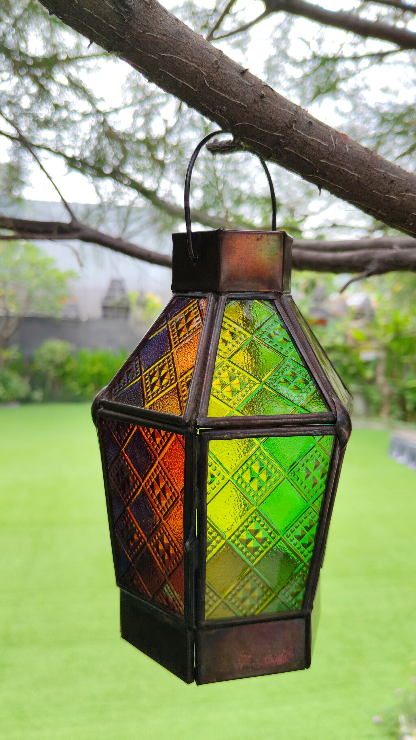 Boho Mystic Colored Glass Lantern - a Gift of Cozy Vibes, A Vibrant Addition to Any Space, Votive Candle Lantern