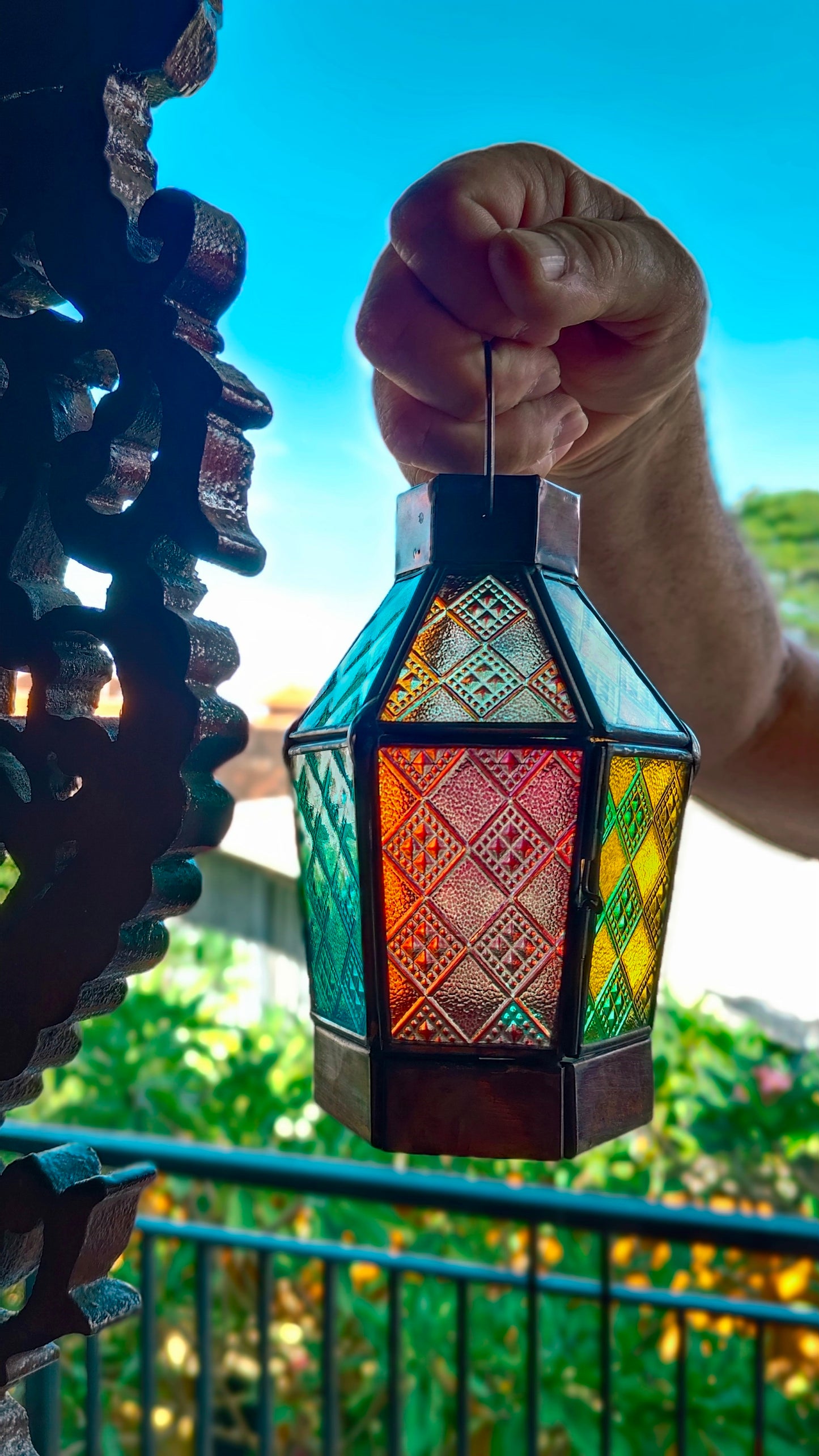 Boho Mystic Colored Glass Lantern - a Gift of Cozy Vibes, A Vibrant Addition to Any Space, Votive Candle Lantern