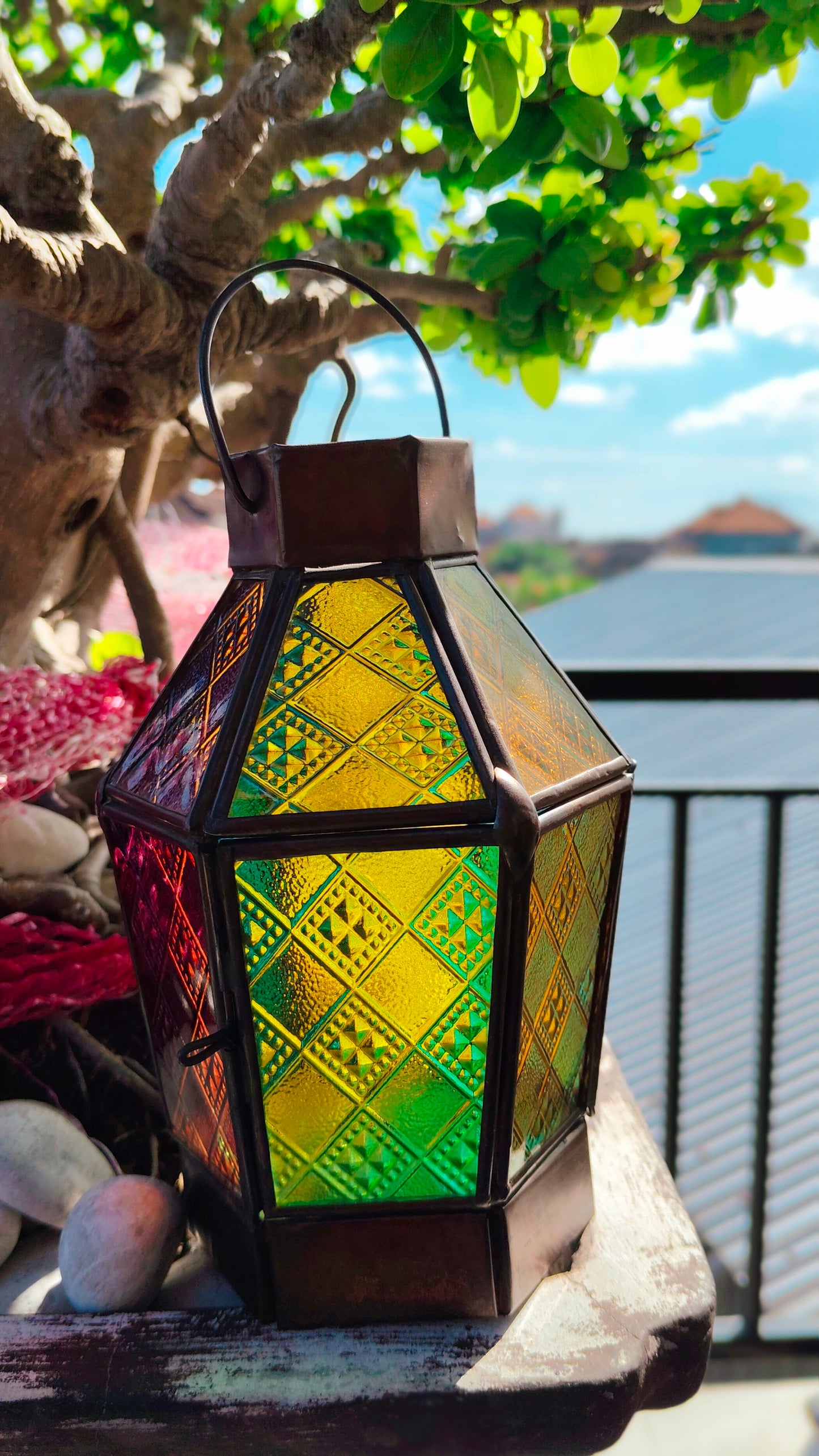 Boho Mystic Colored Glass Lantern - a Gift of Cozy Vibes, A Vibrant Addition to Any Space, Votive Candle Lantern