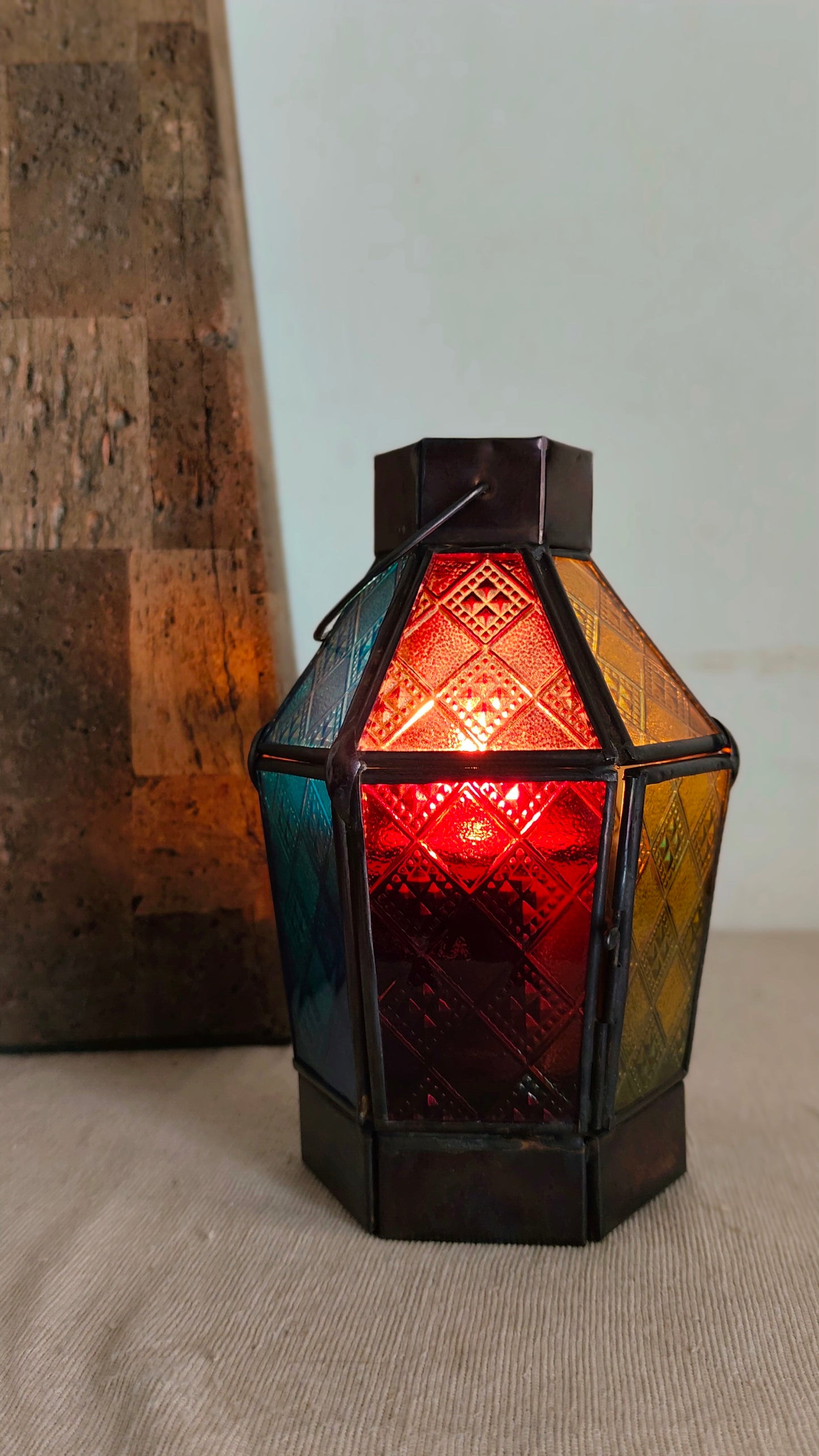 Boho Mystic Colored Glass Lantern - a Gift of Cozy Vibes, A Vibrant Addition to Any Space, Votive Candle Lantern