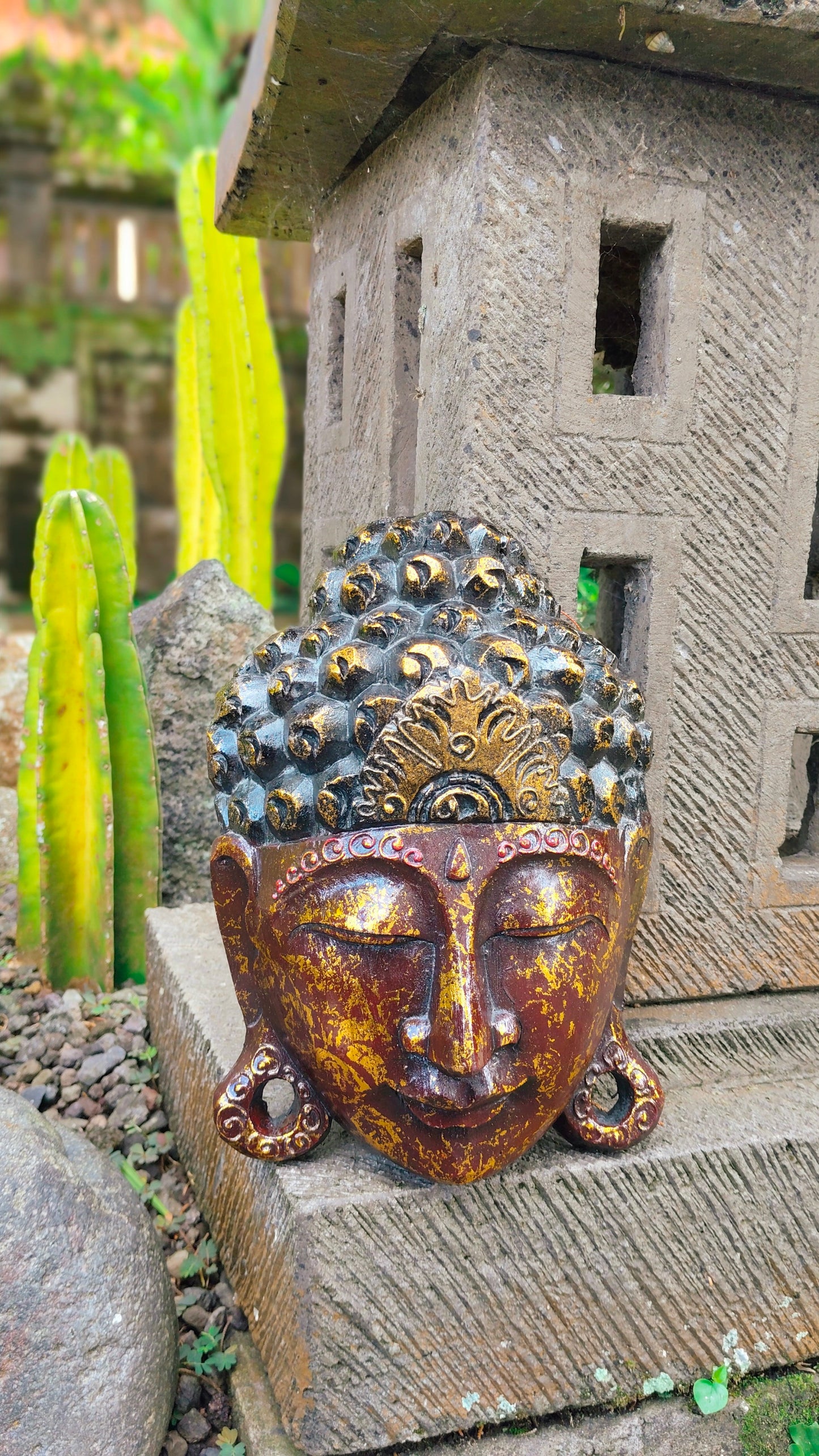 Bali Tropical Home Red Gold Harmony Buddha Mask - Invite Peace & Calm Into Your Space, Wall Decor