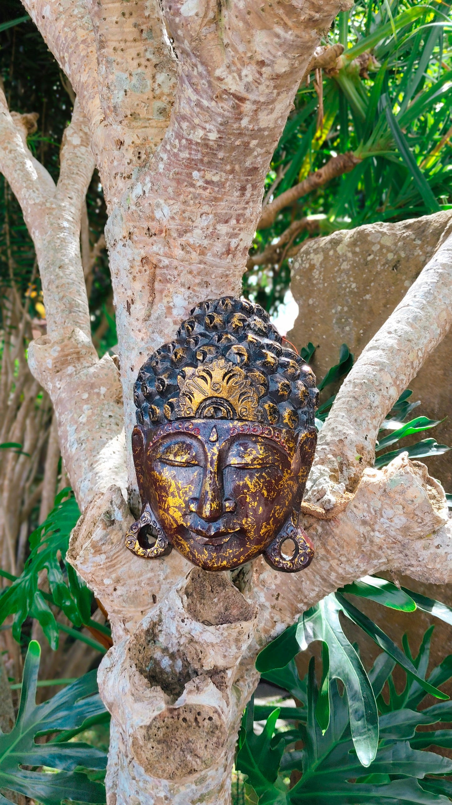Bali Tropical Home Red Gold Harmony Buddha Mask - Invite Peace & Calm Into Your Space, Wall Decor