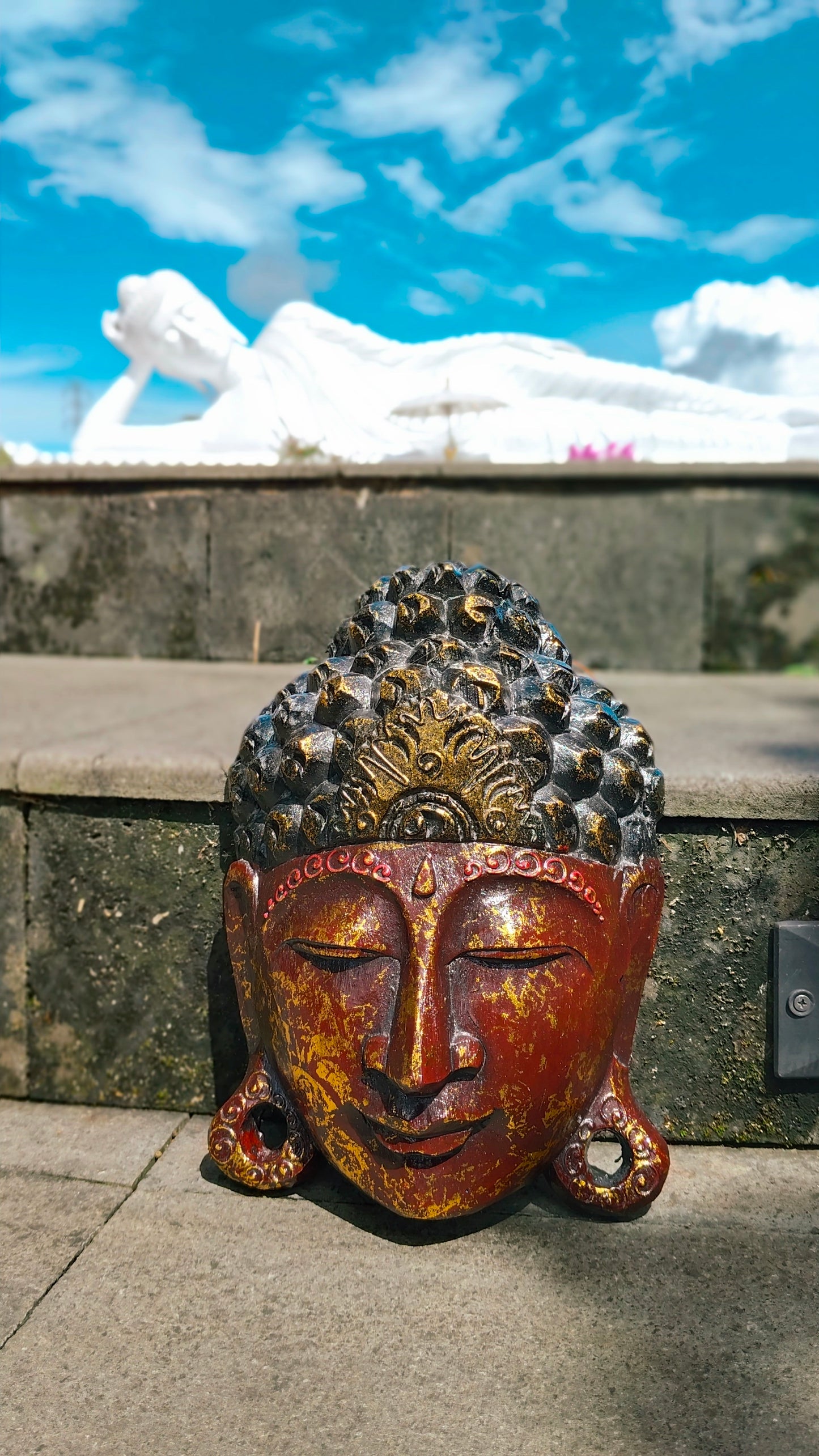 Bali Tropical Home Red Gold Harmony Buddha Mask - Invite Peace & Calm Into Your Space, Wall Decor