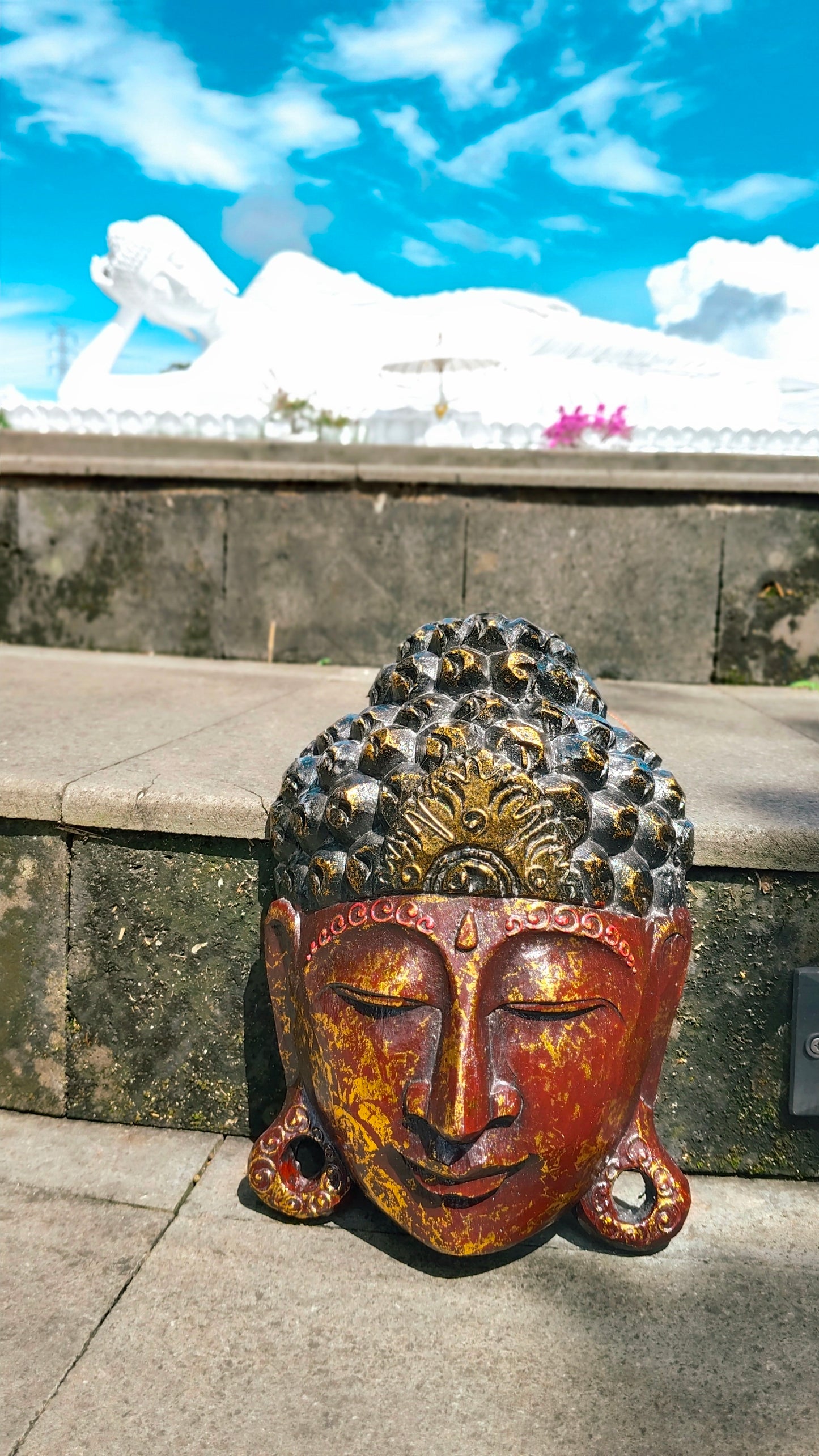 Bali Tropical Home Red Gold Harmony Buddha Mask - Invite Peace & Calm Into Your Space, Wall Decor