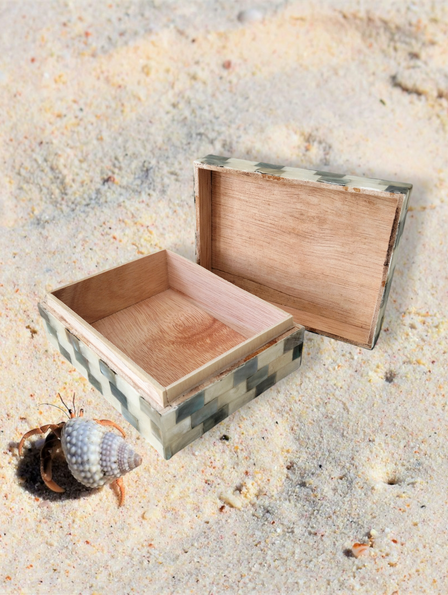 Ocean Whisper Treasure Box from Tropical Island Paradise Bali, Exotic Shell Inlay, Hold Your Fond Memories of the Beach, Vanity and Bathroom Decor Accessory, Boho Style, Gift for Friends & Family