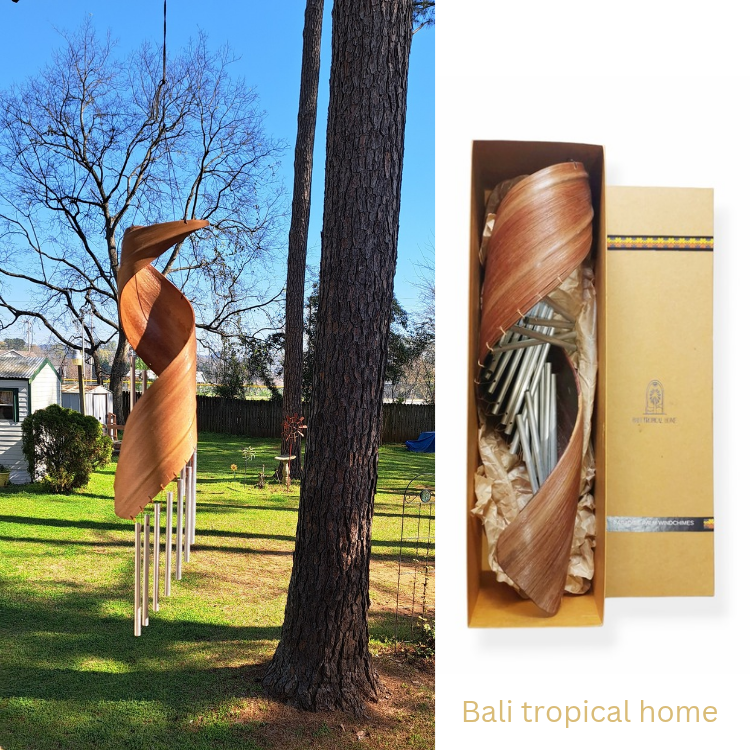 Paradise Palm Wind Chime, Handcrafted in Bali, Unique Design for Indoor or Outdoor, 14.2 Inches Base to top