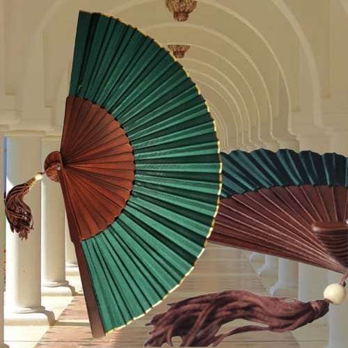 Multipack Exotic Jungle Green Folding Hand Fan, Set of 2, Bali Style