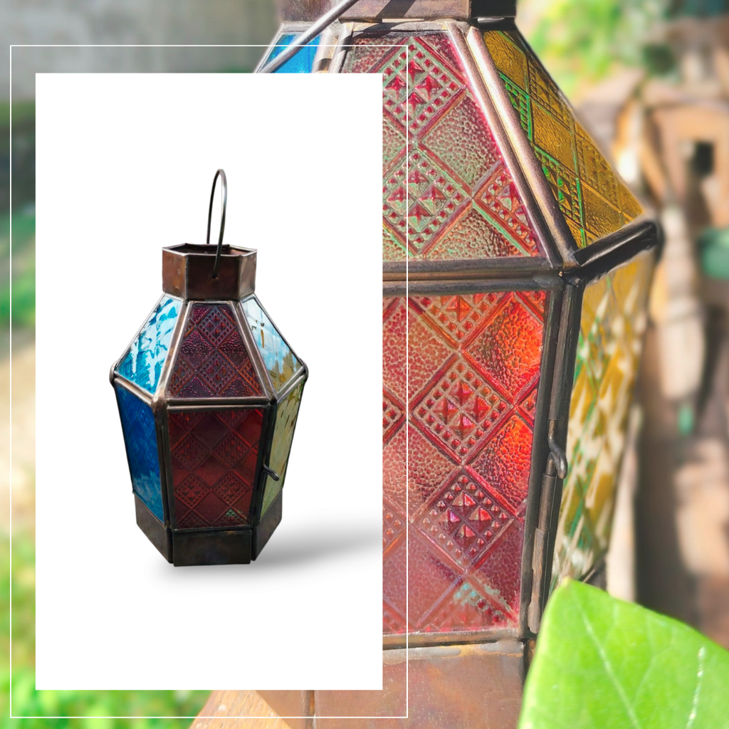 Boho Mystic Colored Glass Lantern - a Gift of Cozy Vibes, A Vibrant Addition to Any Space, Votive Candle Lantern