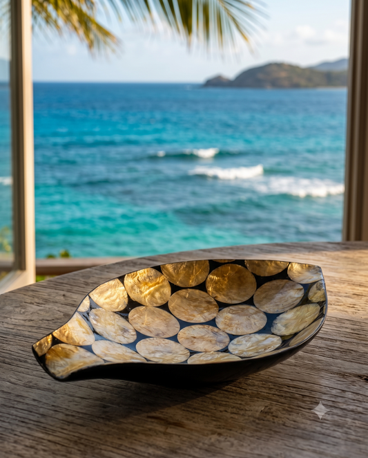 Black & Gold Fish Shaped Decorative Shell Bowl from Bali