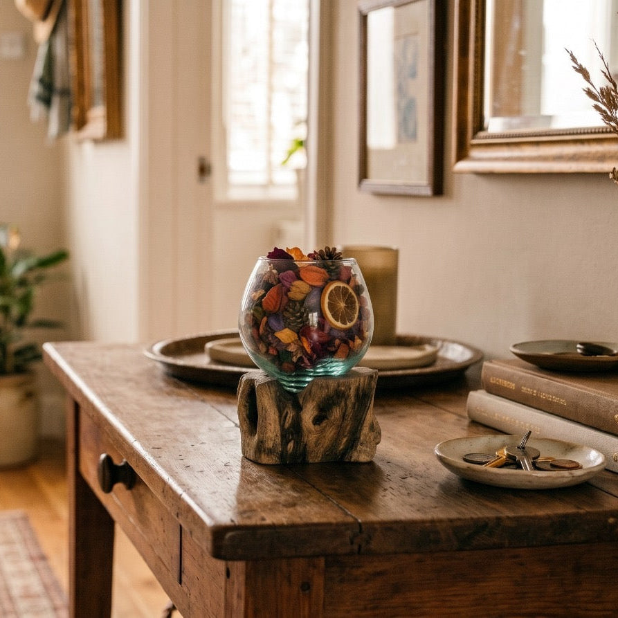 Flowing Glass Vase Handmade in Exotic Bali, Unique Housewarming Gift, Wedding Gift, Natural Boho Decor