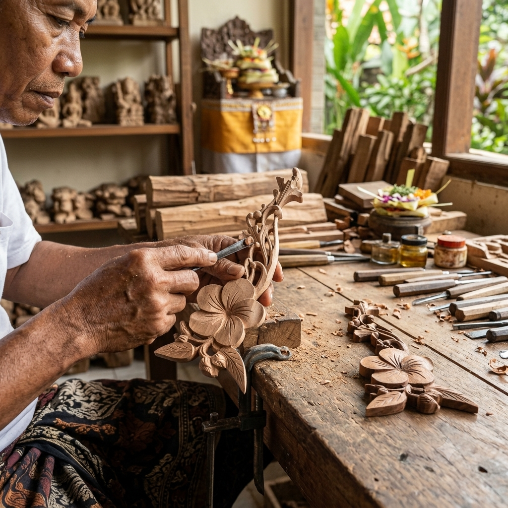 Enchanted Tropical Flower Hand-carved Wood from Bali