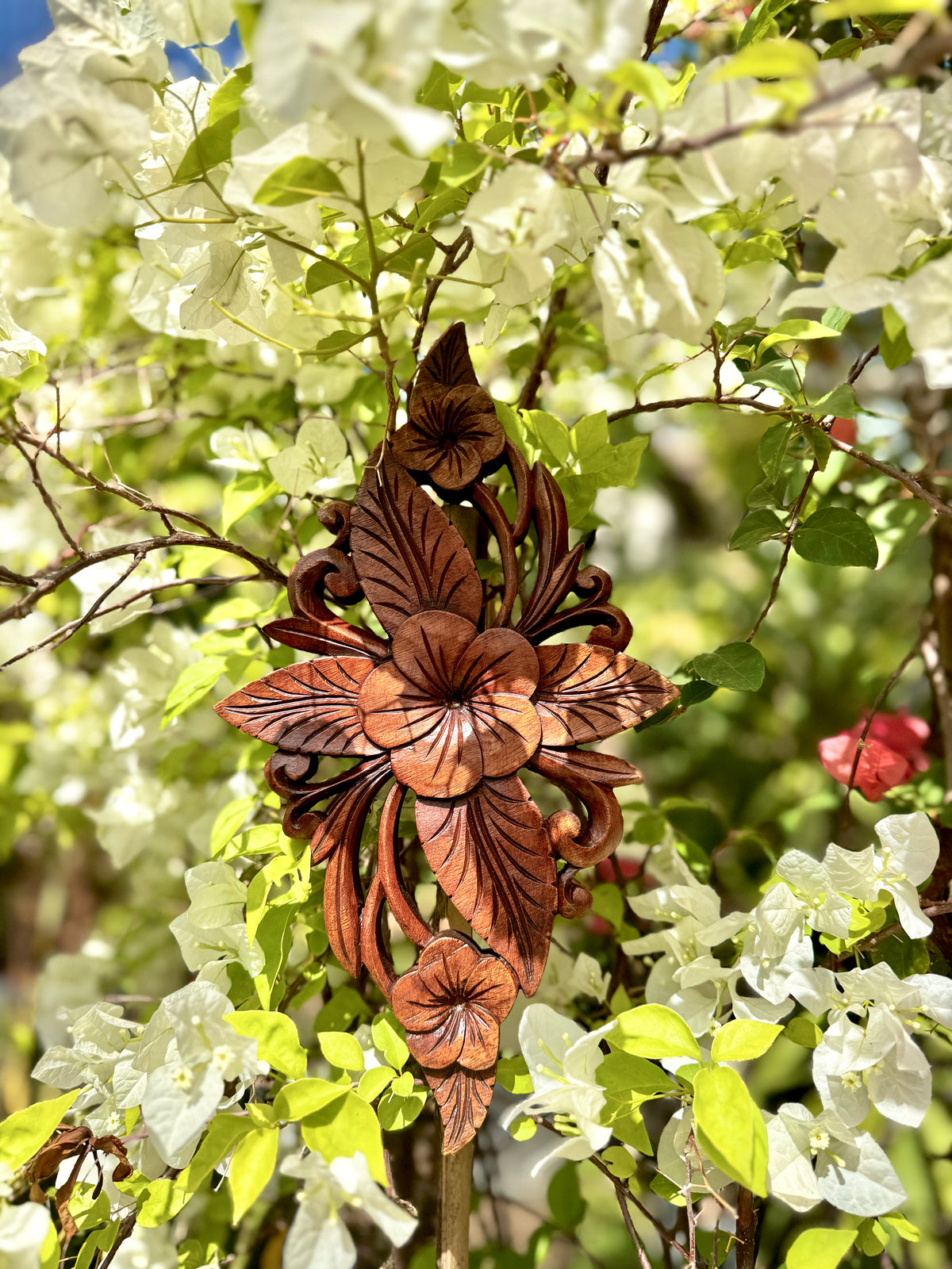 Handmade Balinese Wooden Floral Wall Carving – Hand-Carved Botanical Wall Décor