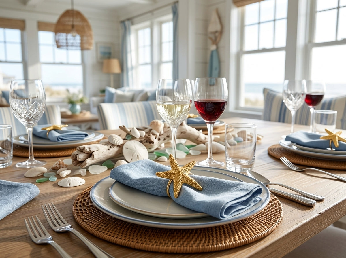 Starfish Napkin Rings from Bali, Coastal Beach Theme, Table Decor (Set of 4)