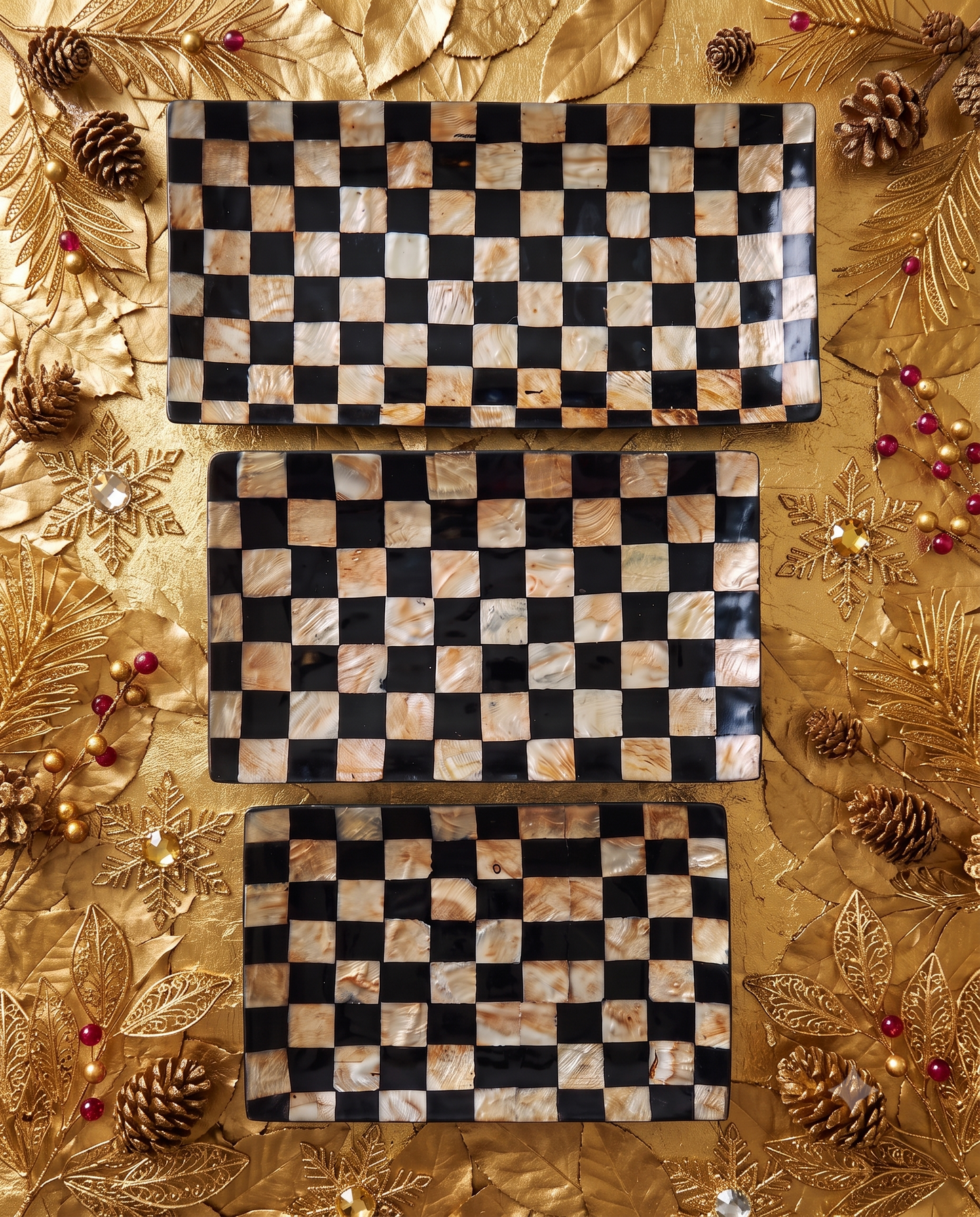 Black & Gold Shell Plates Handmade in Bali Set of 3 (large, medium, small)