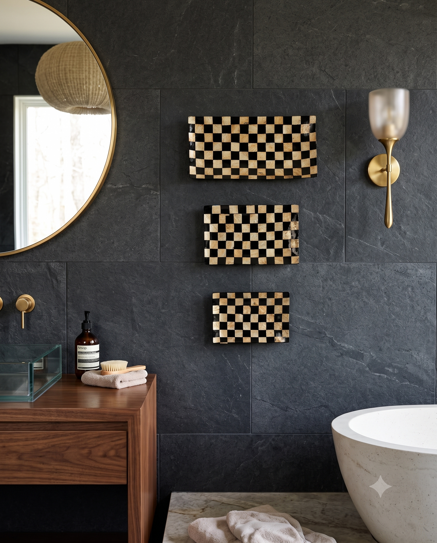Black & Gold Shell Plates Handmade in Bali Set of 3 (large, medium, small)