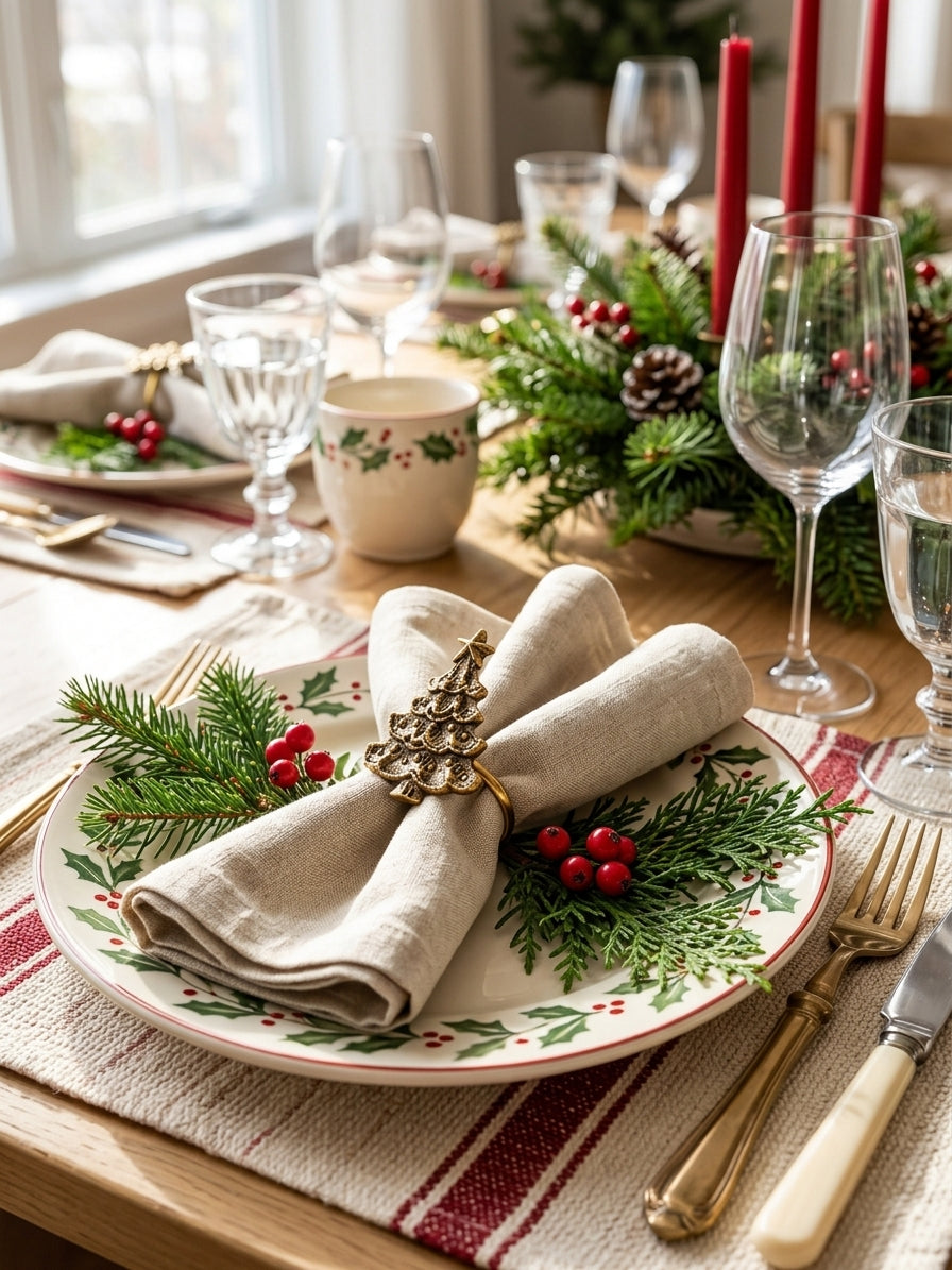 Christmas Tree Napkin Rings, Festive Holiday Table Decor, Handcrafted in Bali, (Christmas Tree Set 4)