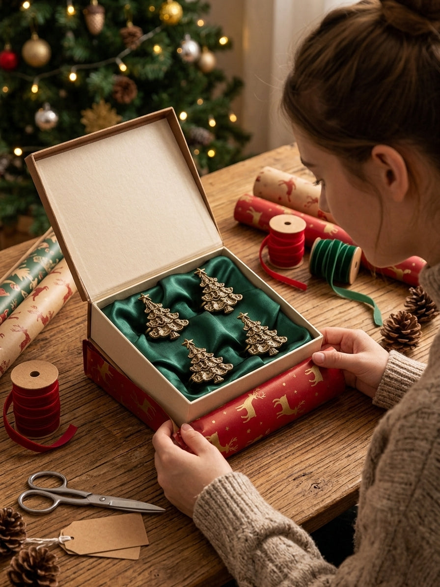Christmas Tree Napkin Rings, Festive Holiday Table Decor, Handcrafted in Bali, (Christmas Tree Set 4)