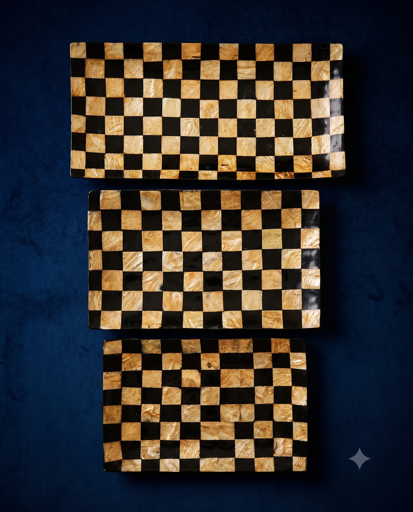 Black & Gold Shell Plates Handmade in Bali Set of 3 (large, medium, small)