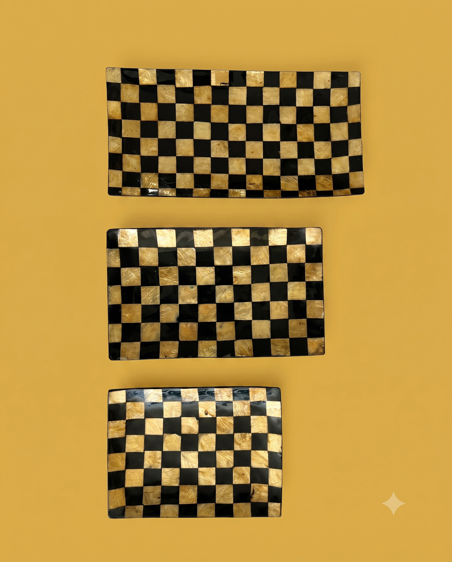 Black & Gold Shell Plates Handmade in Bali Set of 3 (large, medium, small)