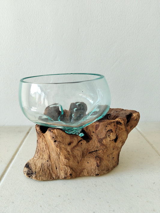 Flowing Glass Vase Handmade in Exotic Bali, Unique Housewarming Gift, Wedding Gift, Natural Boho Decor