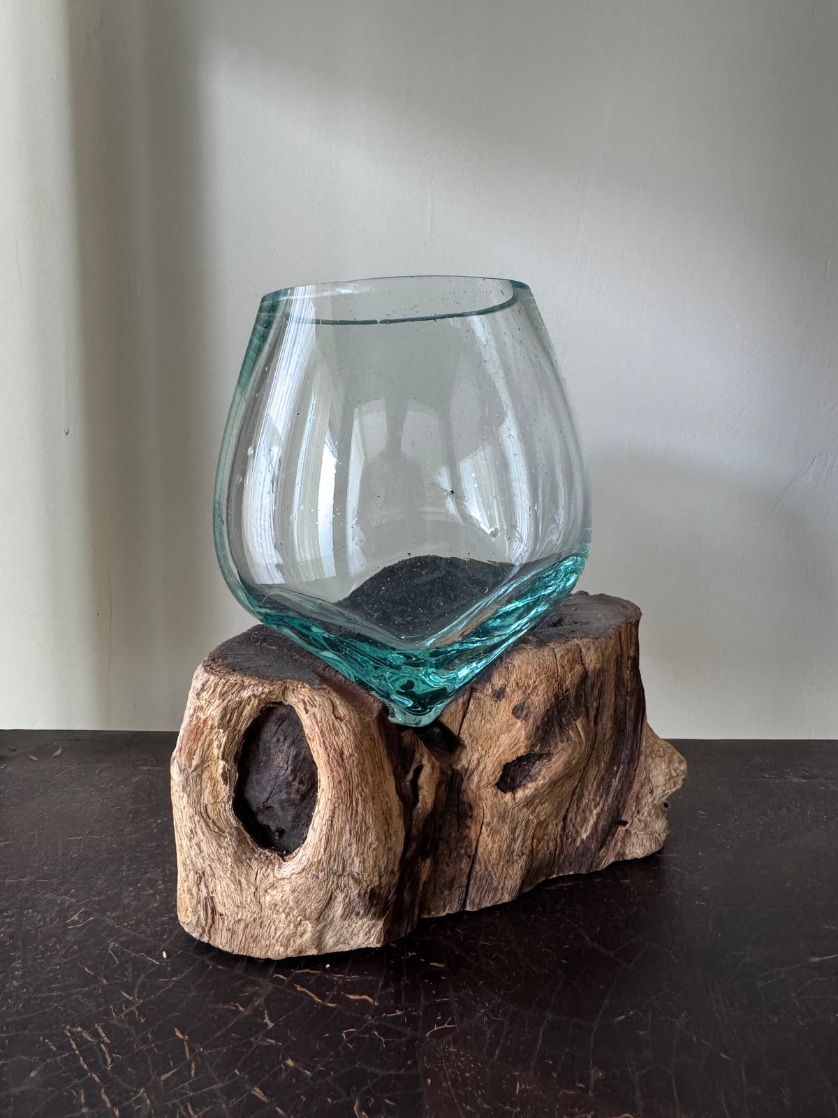 Flowing Glass Vase Handmade in Exotic Bali, Unique Housewarming Gift, Wedding Gift, Natural Boho Decor
