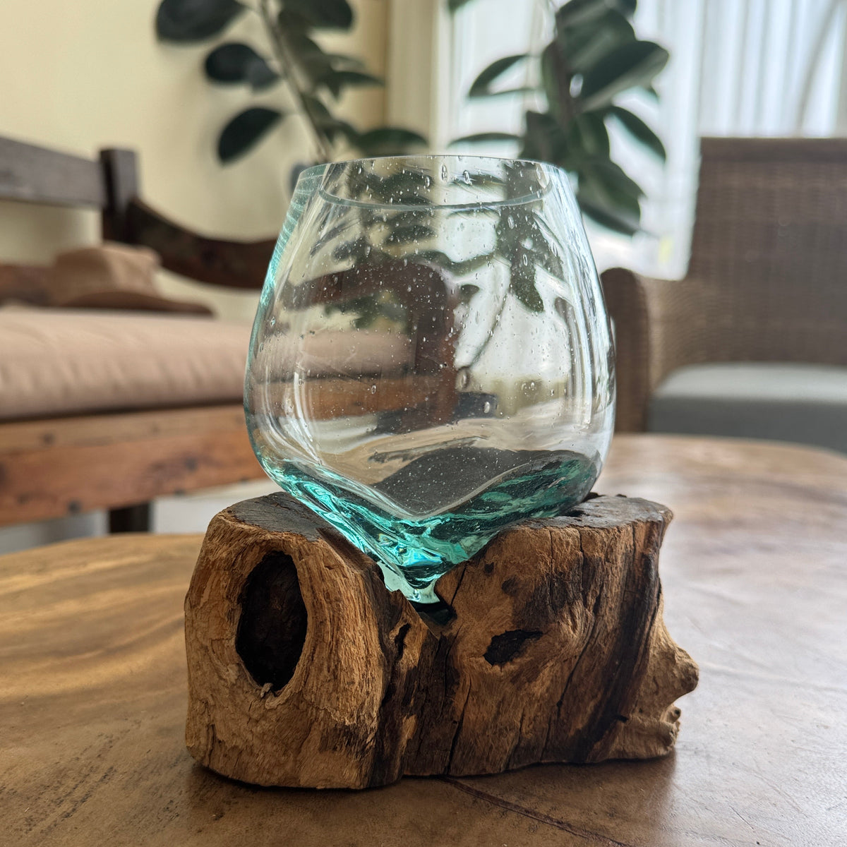 Flowing Glass Vase Handmade in Exotic Bali, Unique Housewarming Gift, Wedding Gift, Natural Boho Decor