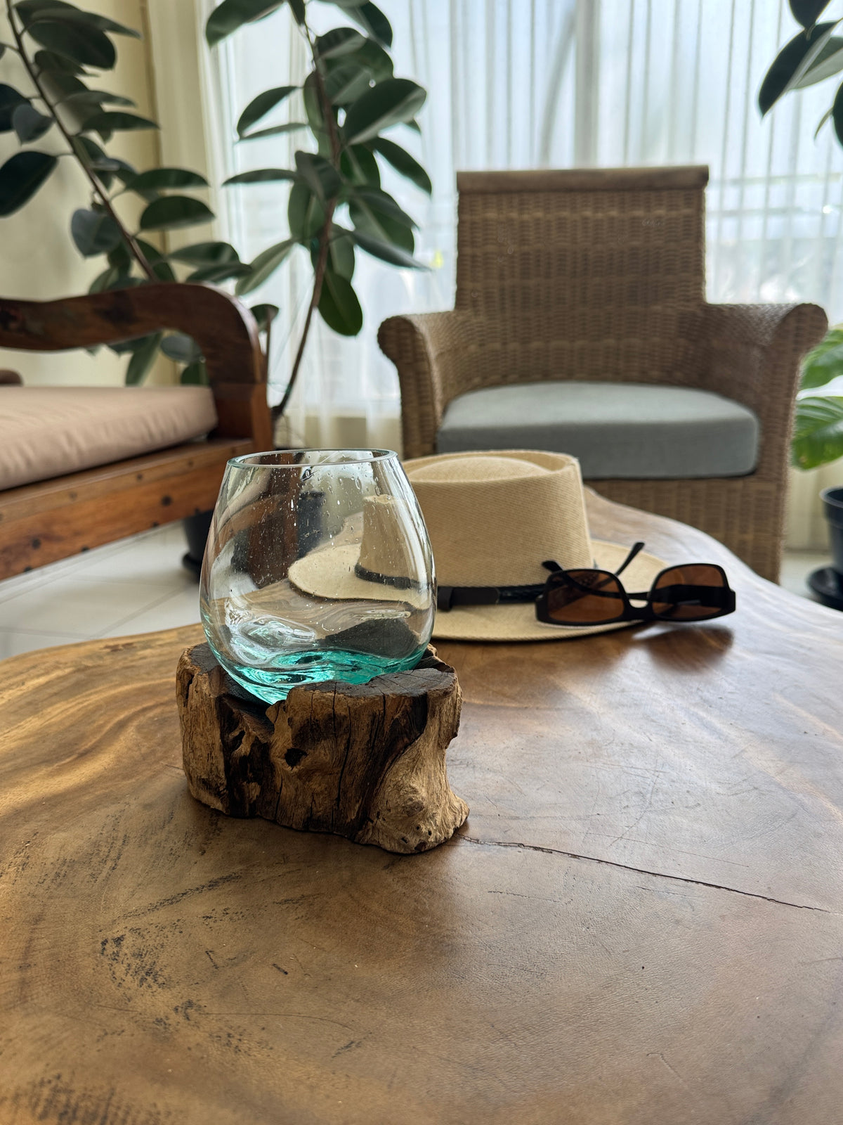Flowing Glass Vase Handmade in Exotic Bali, Unique Housewarming Gift, Wedding Gift, Natural Boho Decor