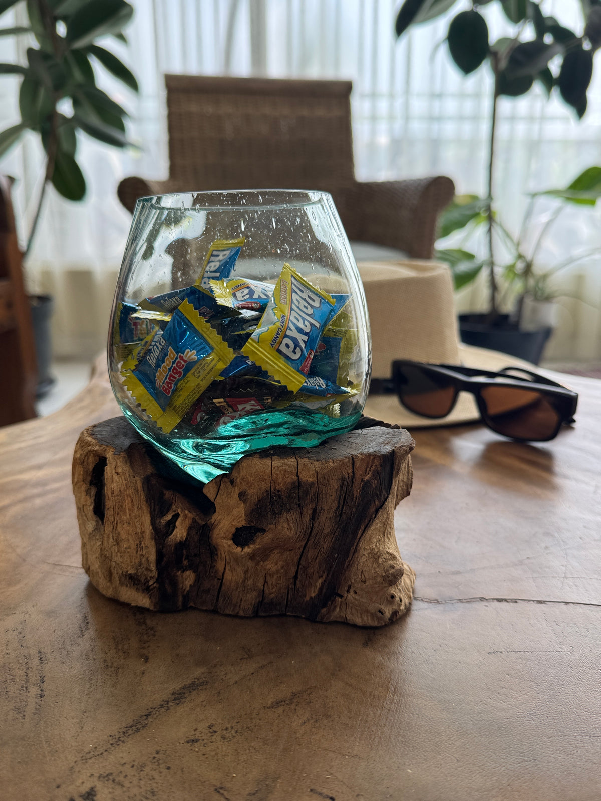 Flowing Glass Vase Handmade in Exotic Bali, Unique Housewarming Gift, Wedding Gift, Natural Boho Decor