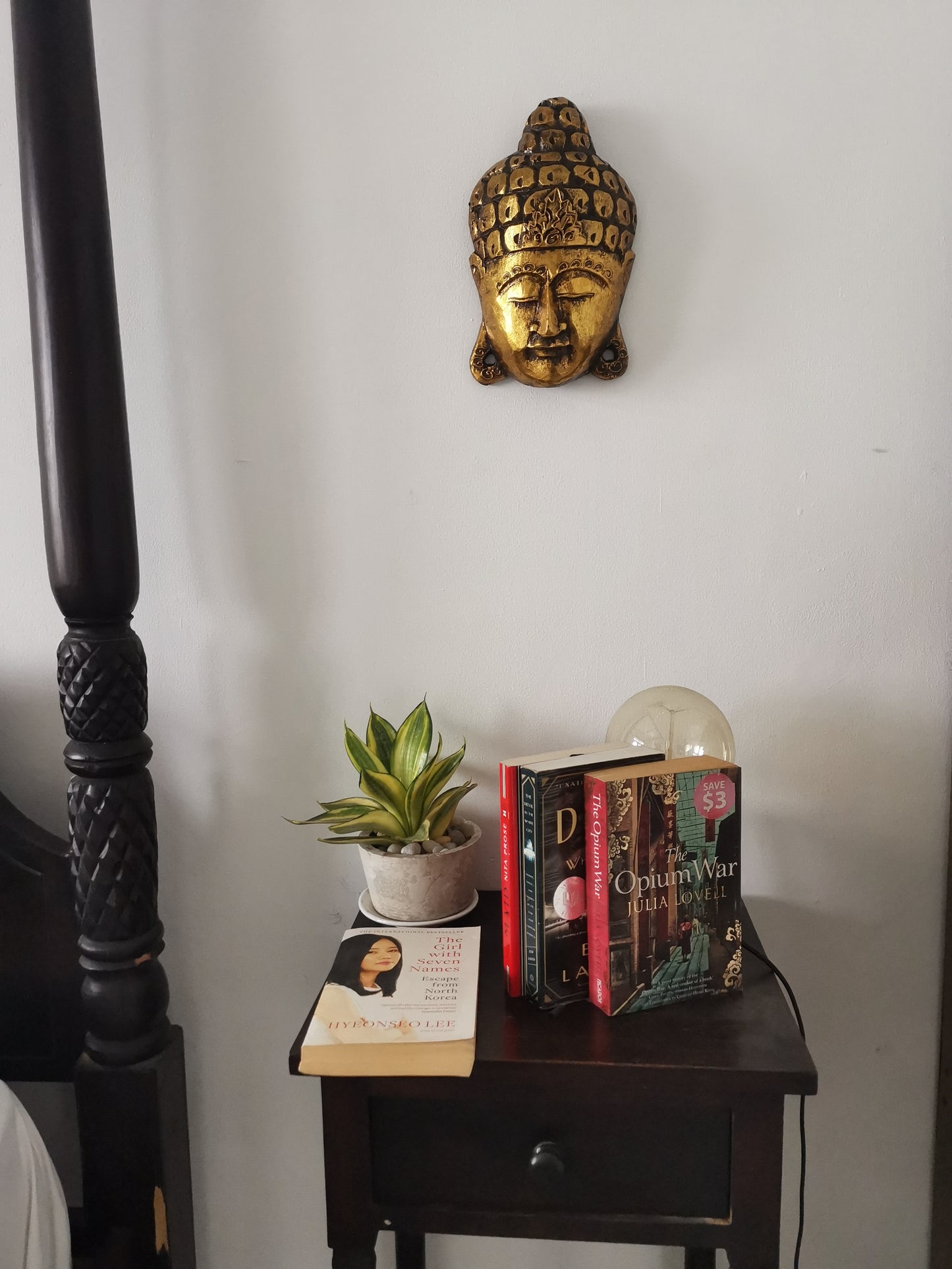 Golden Serenity Wooden Buddha Mask – Hand-Carved in Exotic Bali, Perfect Housewarming Gift, Tropical, Modern, Elegant, Adds a Calming Tranquility to Your Living Room, Hallway, Office or Shop