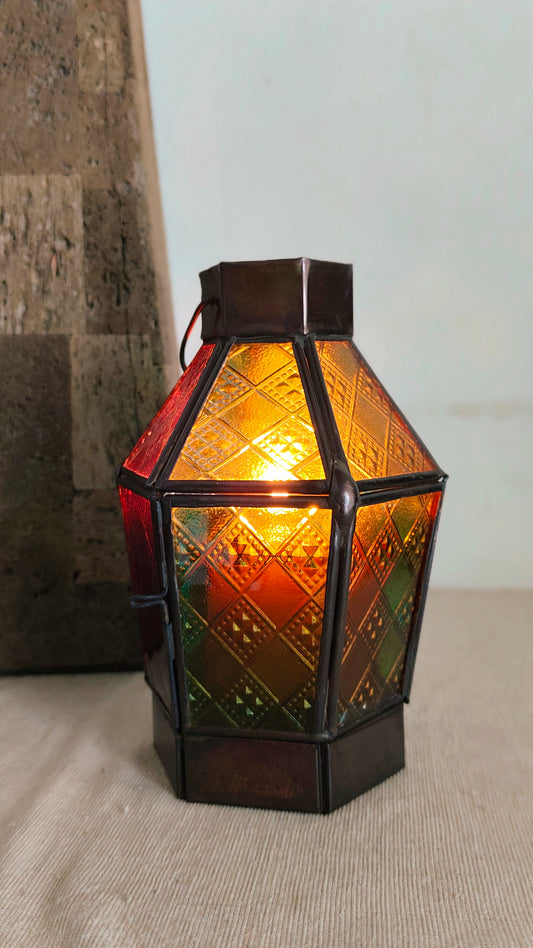 Boho Mystic Colored Glass Lantern - a Gift of Cozy Vibes, A Vibrant Addition to Any Space, Votive Candle Lantern