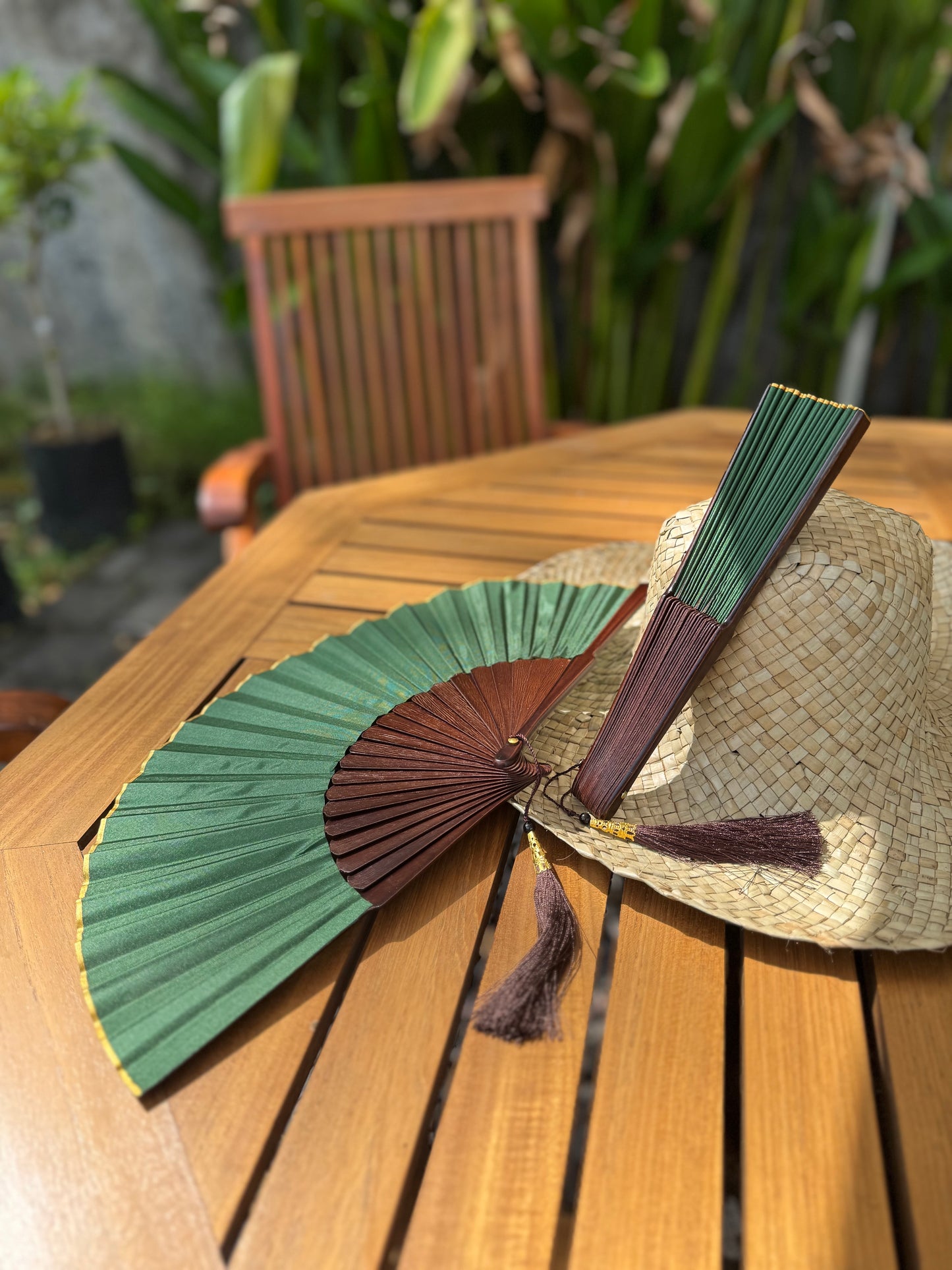 Multipack Exotic Jungle Green Folding Hand Fan, Set of 2, Bali Style