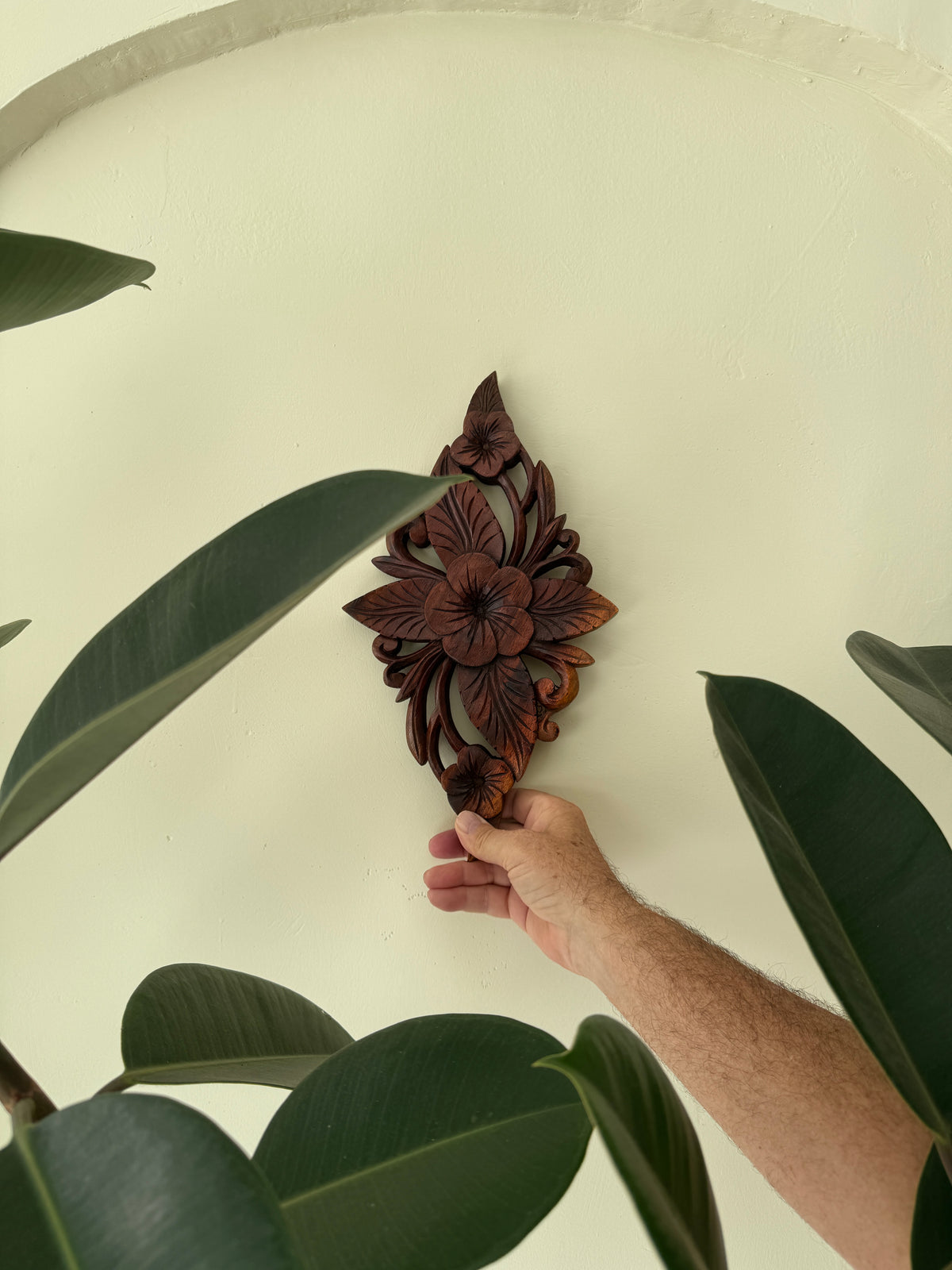 Handmade Balinese Wooden Floral Wall Carving – Hand-Carved Botanical Wall Décor