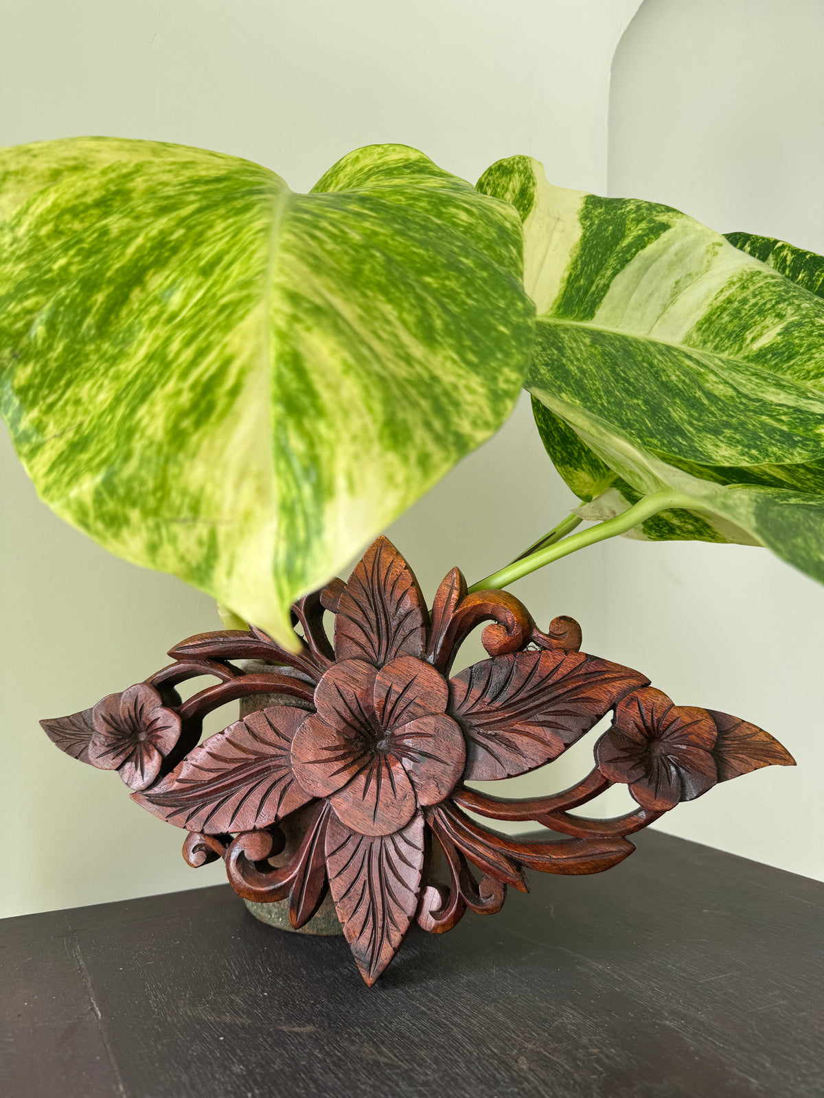 Handmade Balinese Wooden Floral Wall Carving – Hand-Carved Botanical Wall Décor