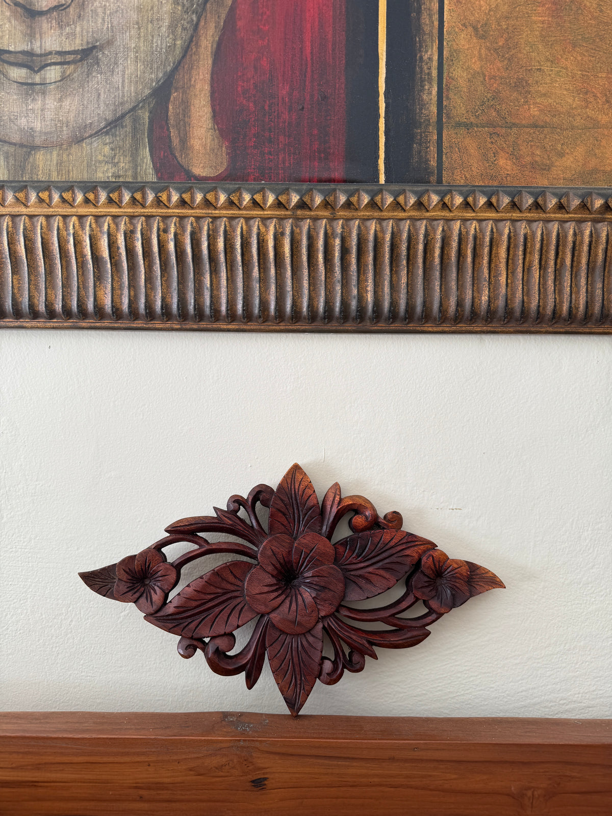 Handmade Balinese Wooden Floral Wall Carving – Hand-Carved Botanical Wall Décor