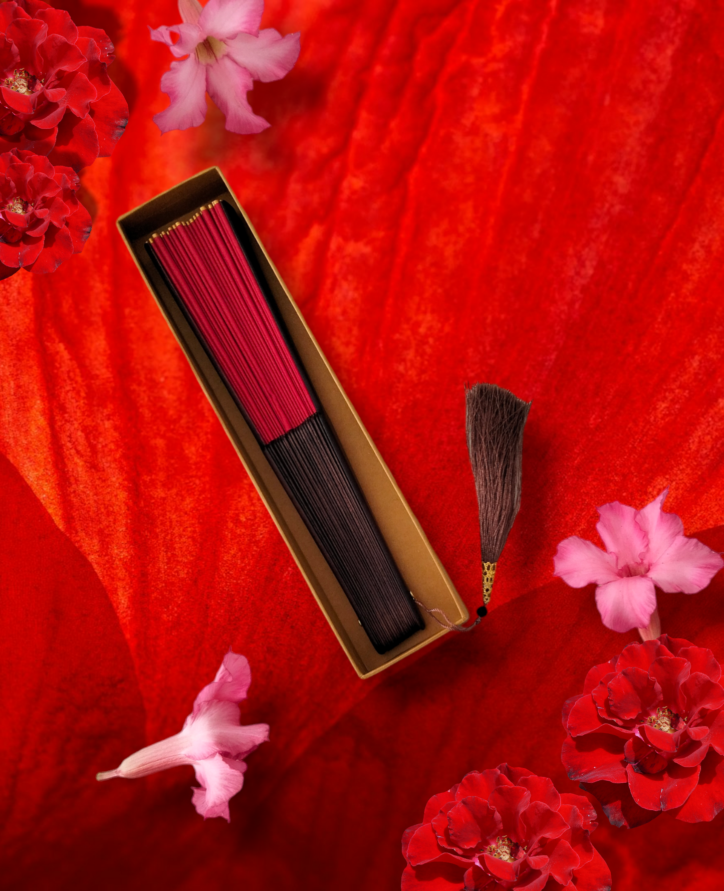 Scarlet Rose Wooden Folding Hand Fan, Handmade in Bali, Keep Cool in Style at Church Weddings Parties, Travel, Beach Pool, Easy Carry, Excellent Boho Gift for Mom & Grandma, Home Decoration