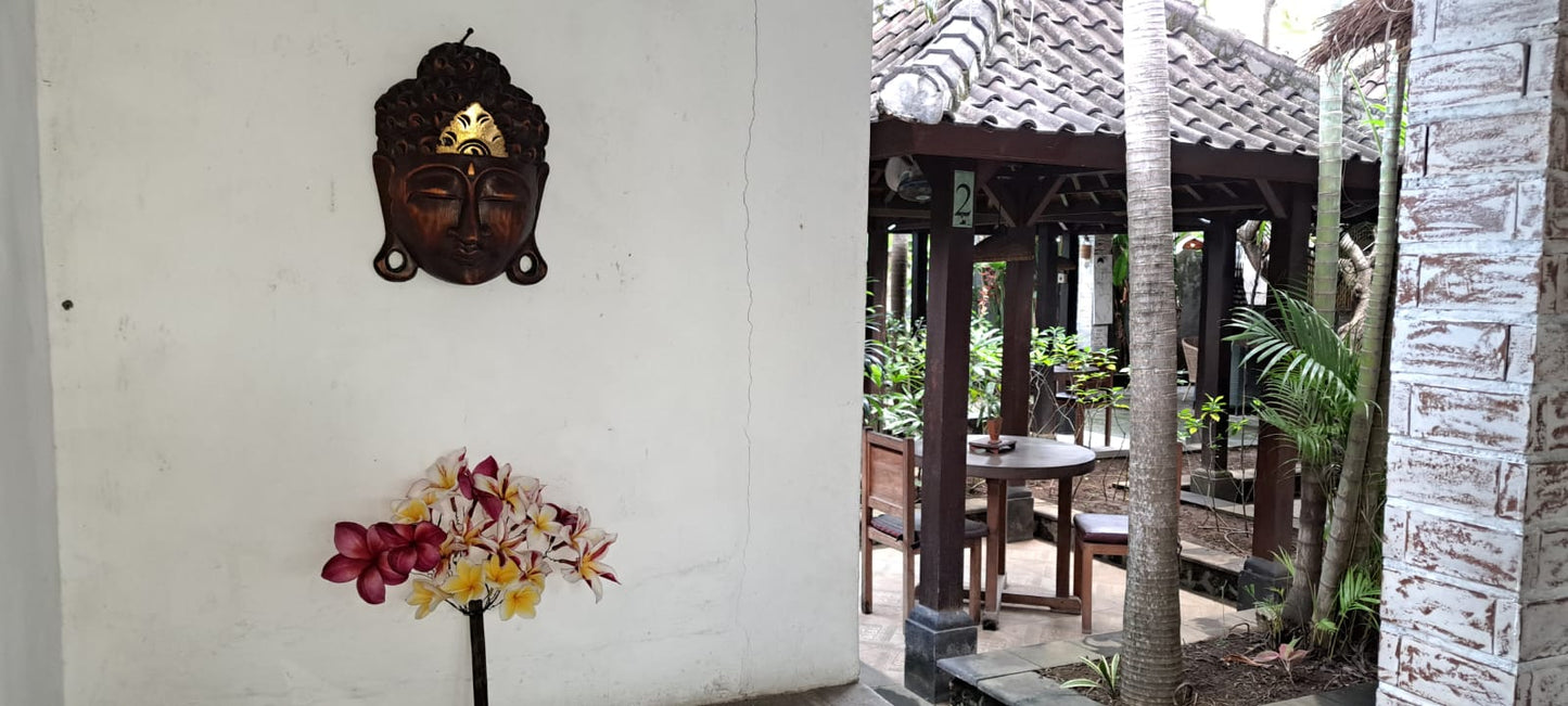 Natural Wood with Gold Touch Buddha Mask Exquisite Bali Craftsmanship for Serenity and Elegance, Wall Decor