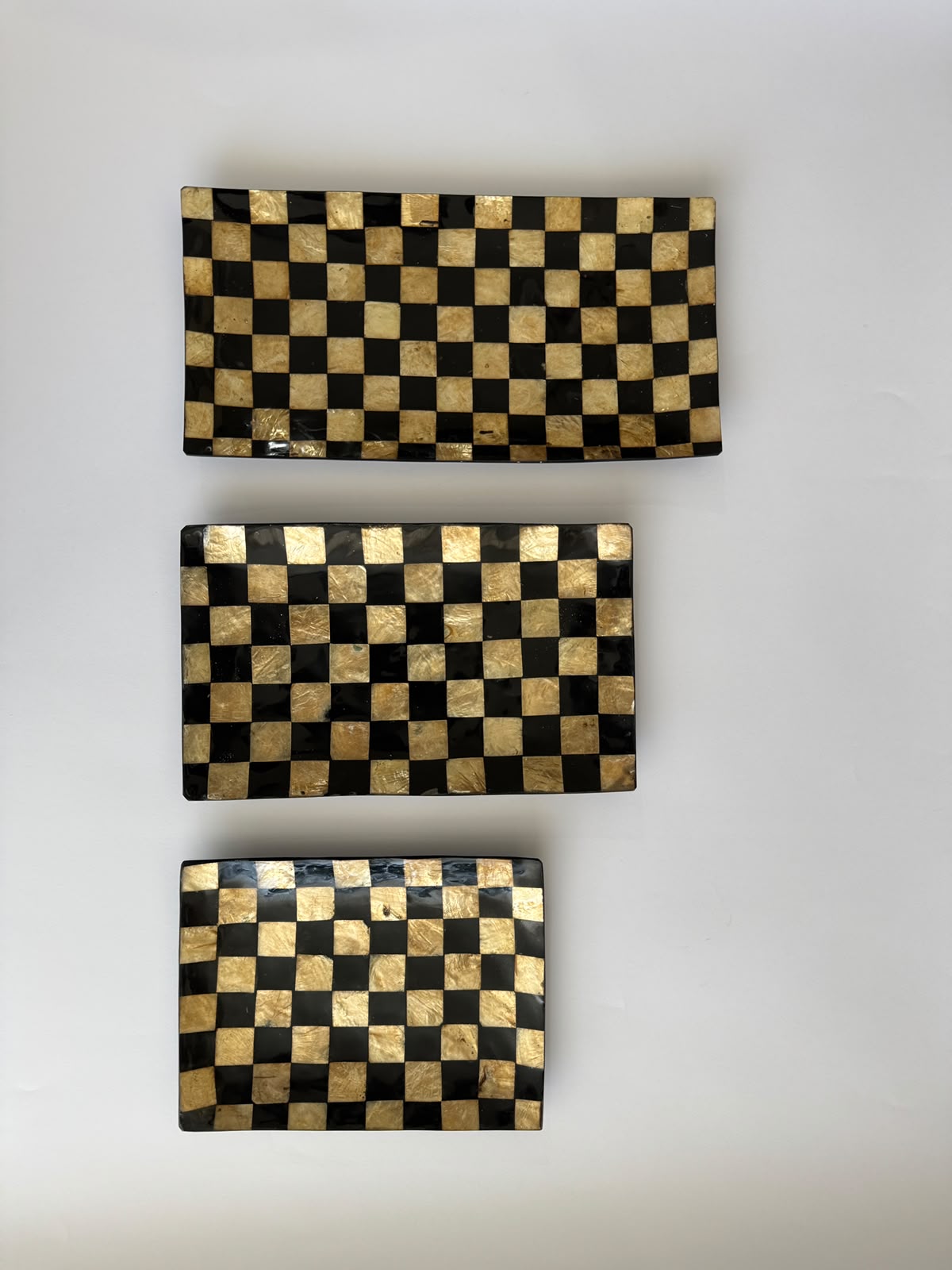 Black & Gold Shell Plates Handmade in Bali Set of 3 (large, medium, small)