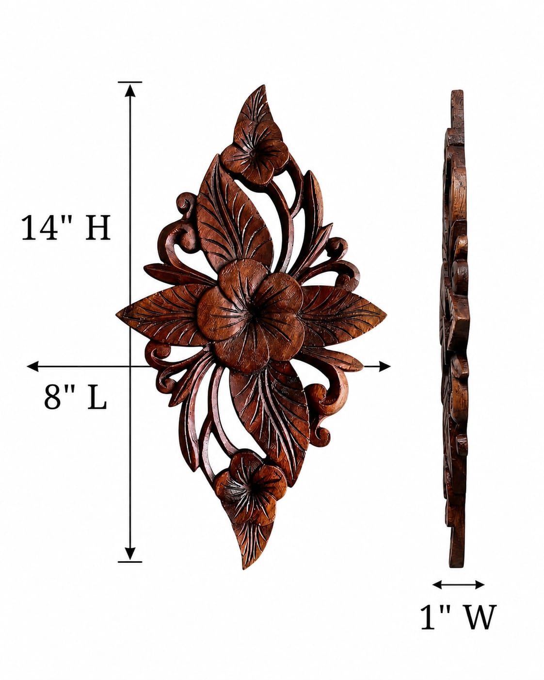 Handmade Balinese Wooden Floral Wall Carving – Hand-Carved Botanical Wall Décor