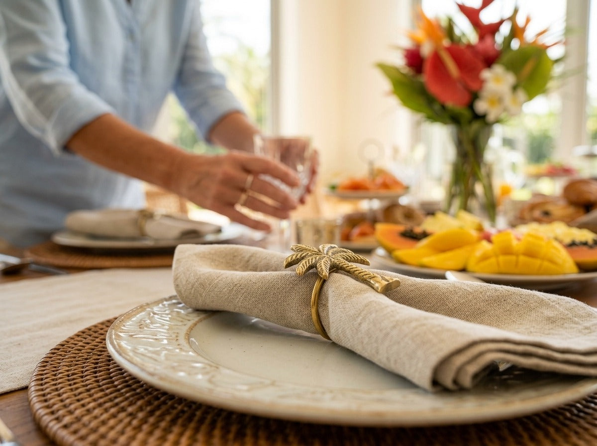 Palm Tree Napkin Rings from Bali, Set of 4, Decorative Table Accessories