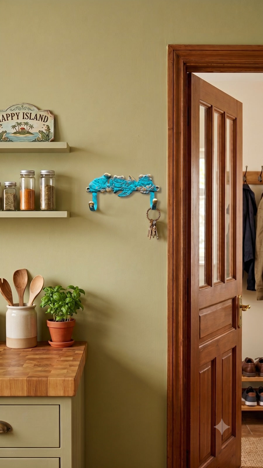Happy Island Frogs Wall Hook – Tropical Bali Accent for Hats, Keys, Towels & More Handcrafted in Bali, Home Decor