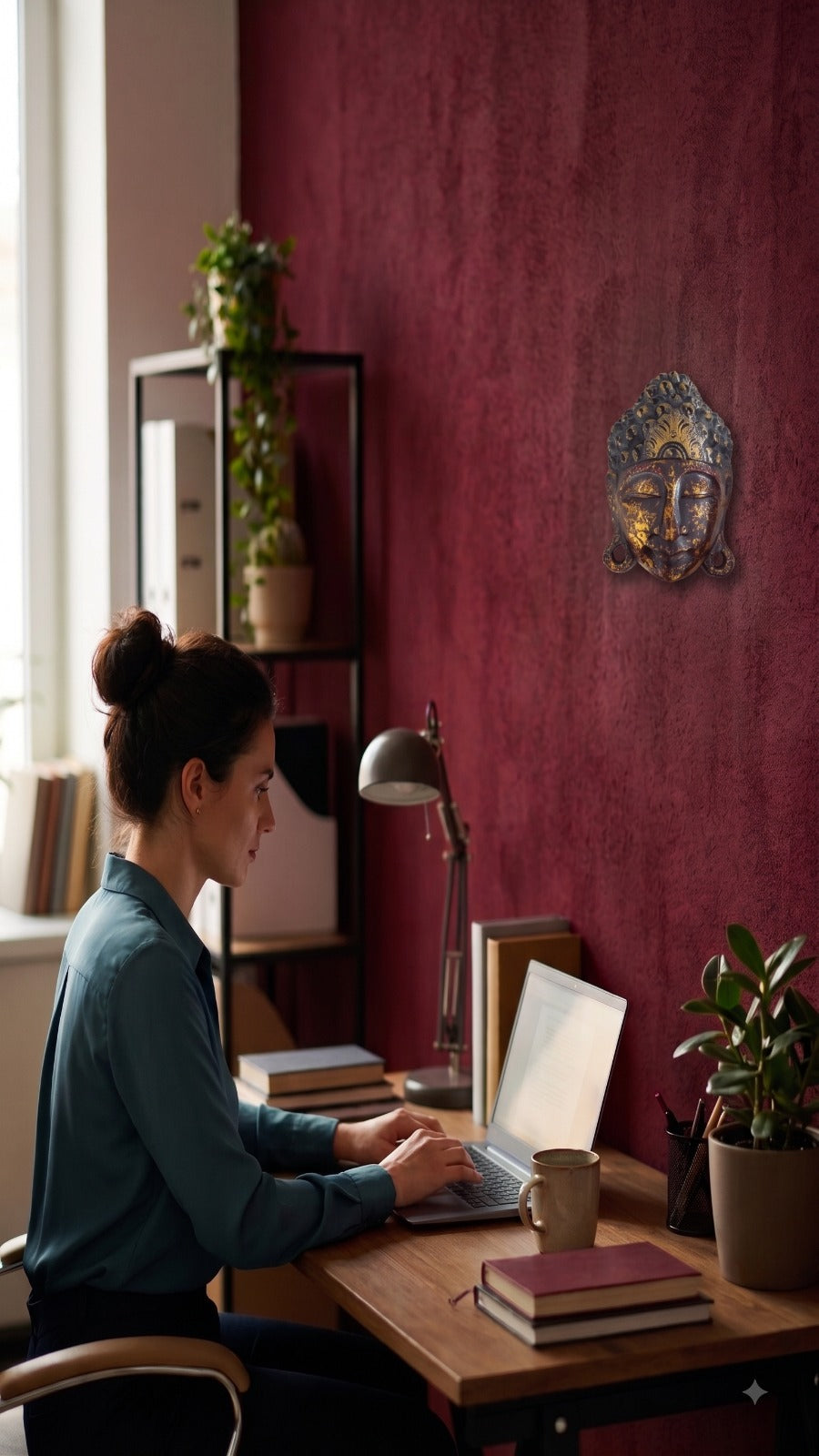 Bali Tropical Home Red Gold Harmony Buddha Mask - Invite Peace & Calm Into Your Space, Wall Decor