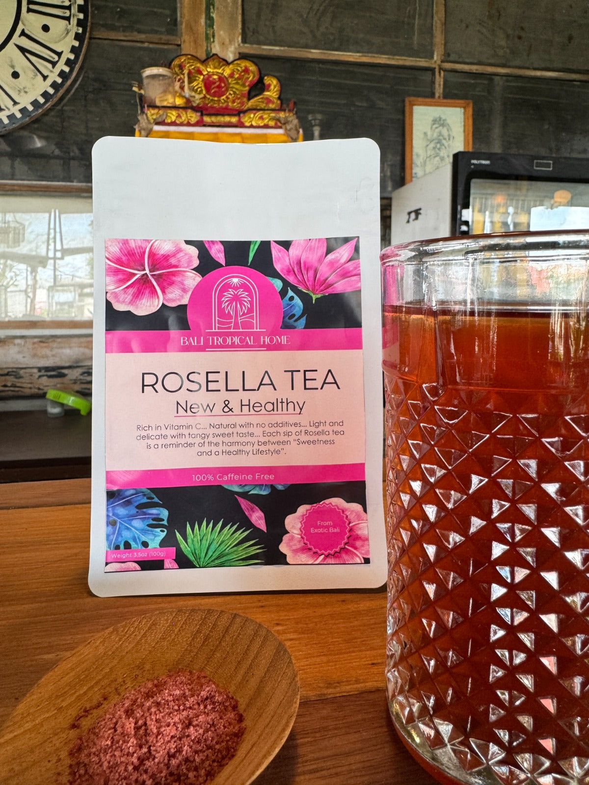 Exquisite Bali Rosella Powder Tea, 3.5oz, Herbal & Natural, Beautiful Red Color Drink for Special Events or Relaxing at Home