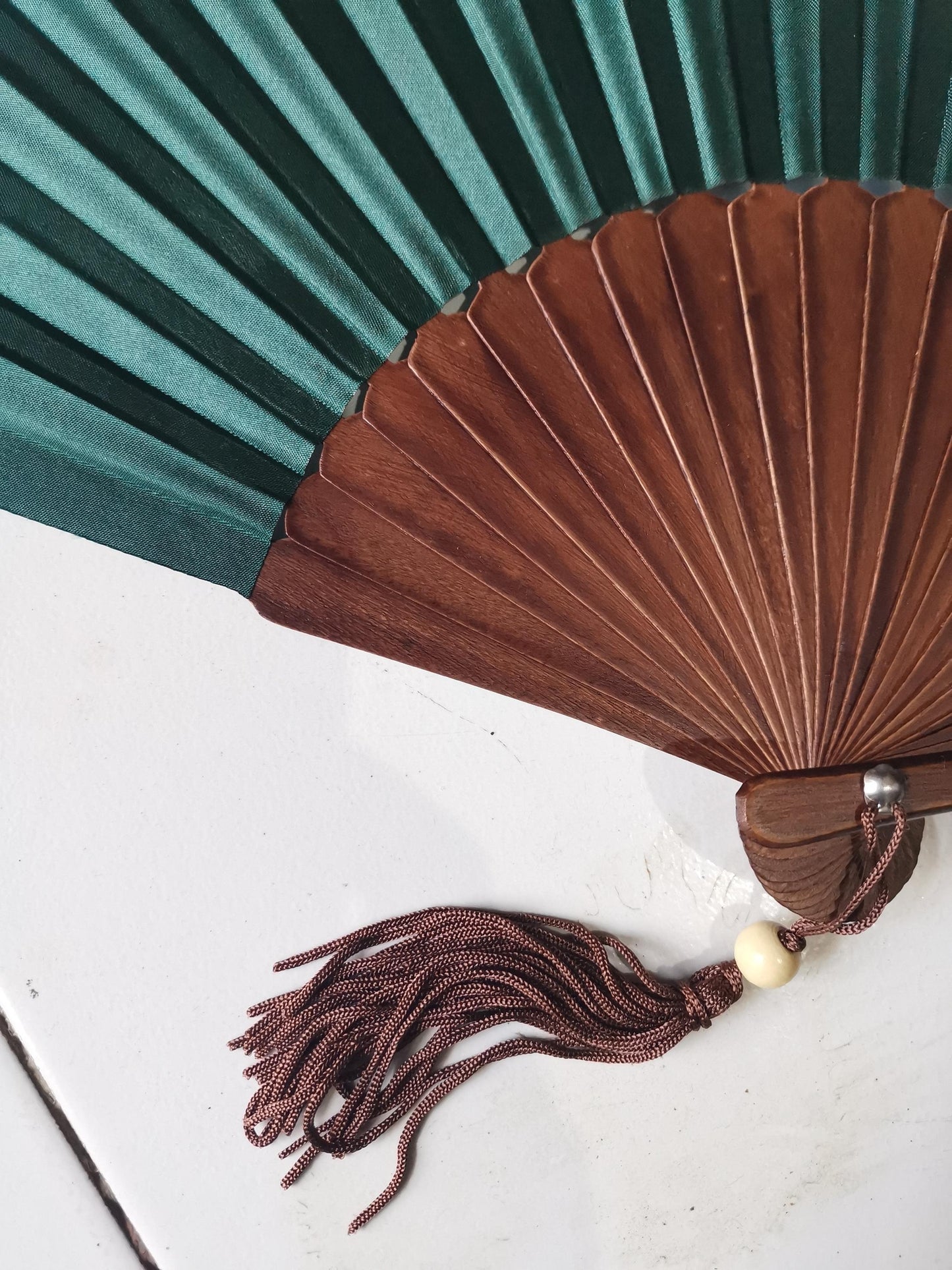 Exotic  Jungle Green  Folding Hand Fan 9 Inches, Handmade in Bali.
