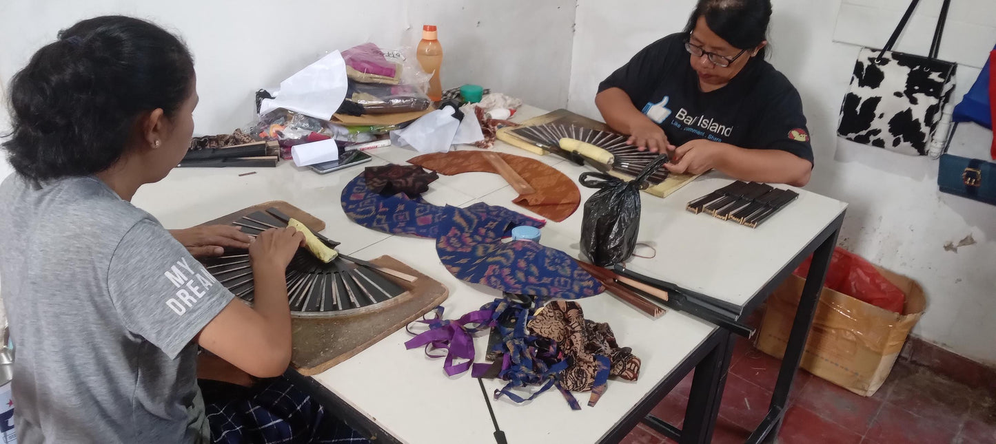 Exotic  Jungle Green  Folding Hand Fan 9 Inches, Handmade in Bali.