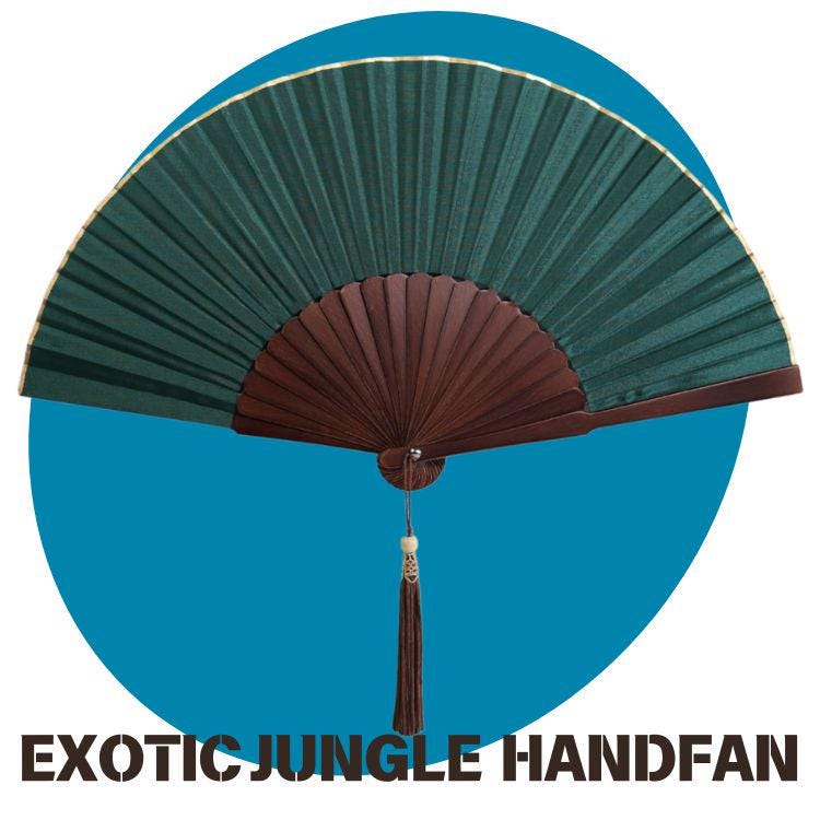 Exotic  Jungle Green  Folding Hand Fan 9 Inches, Handmade in Bali.